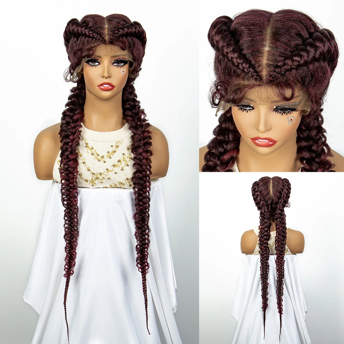 1B/30 Dark Brown Synthetic Lace Frontal Dutch Box Braided Wigs for Black Women Fishtail Braids Wigs with Baby Hair Cornrow Wigs