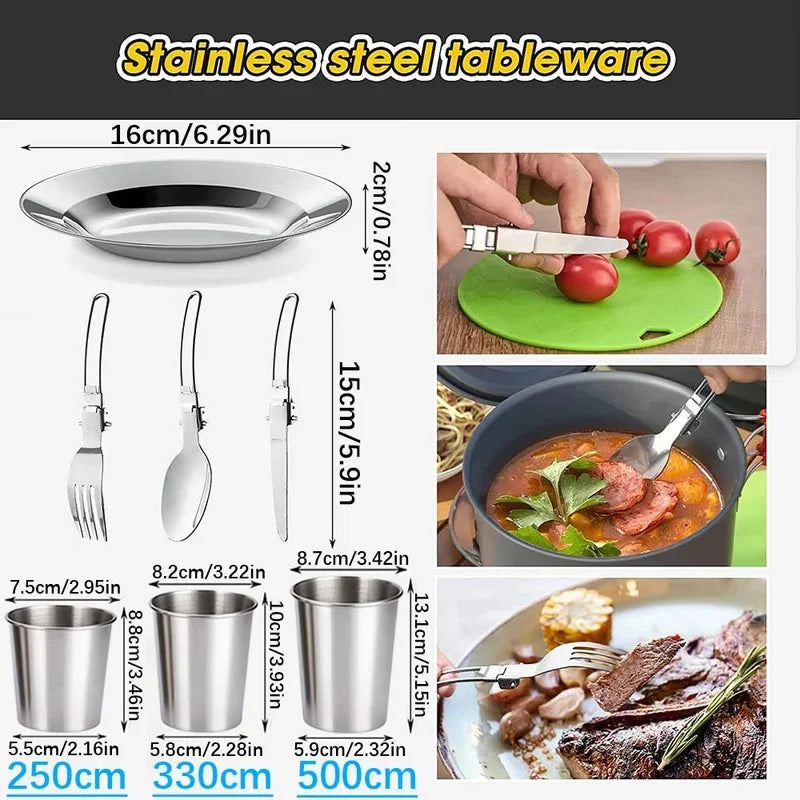 2-3 Person Non-Stick Camping Cookware Set, Portable Outdoor Picnic Travel Tableware with Teapot
