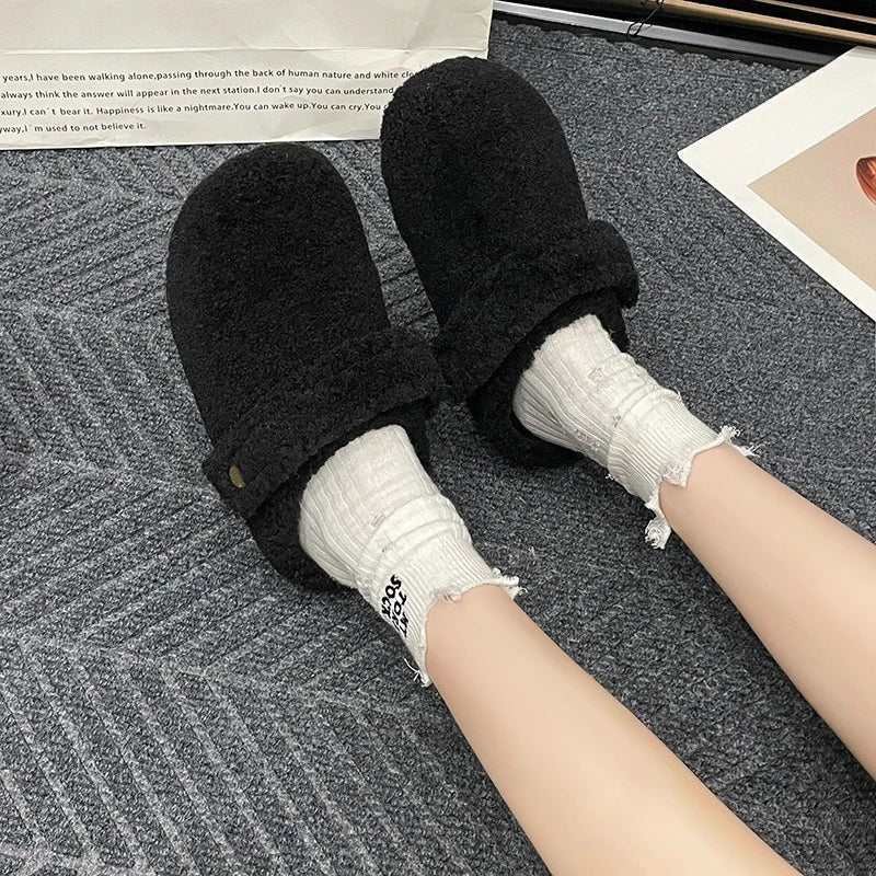 🩴 Pantuflas planas de algodón con forro polar para invierno