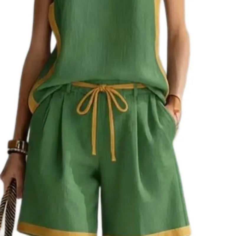2026 Summer New Sleeveless Vest Shorts Suit Women's Casual Loose Two-Piece Set Suit Resort Style Fashion Pockets Women Clothing