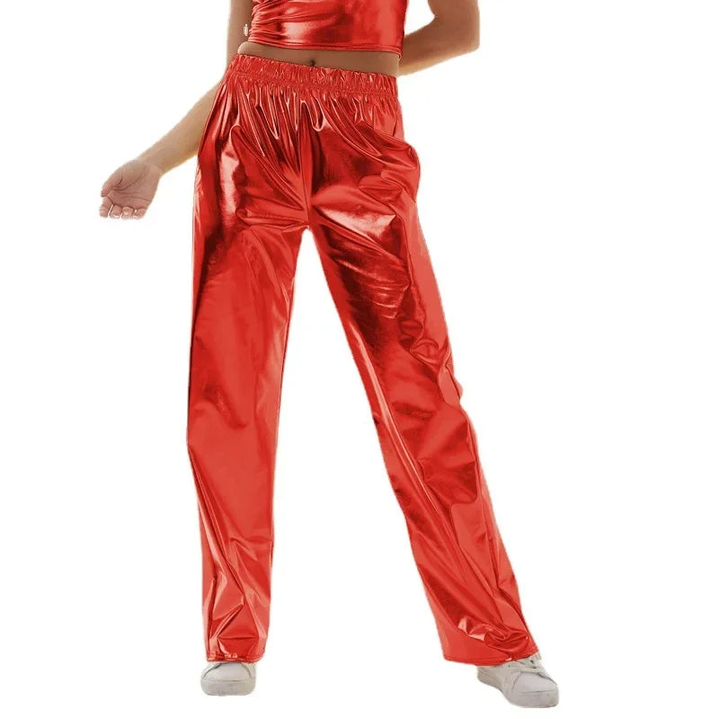Red Women's Fashion Aurora Laser Gradual Change High Waist Straight Pants, Blue Thin Female Stretch Trousers, 2025 New