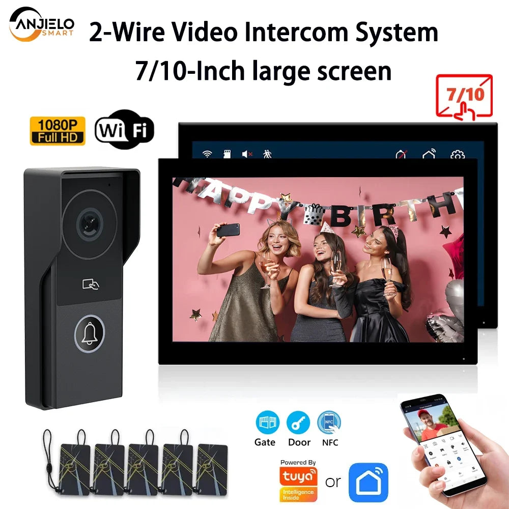 ANJIELO SMARTANJIELO SMART 10 Inch Vide10 Inch Doorbell Video Camera System with 7 Door Lock Intercom - Home Security Protection