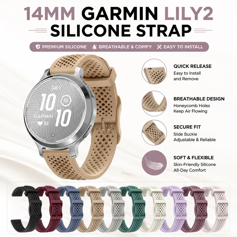 Garmin Lily 2 & 2 Active 14mm Quick Release Perforated Silicone Band