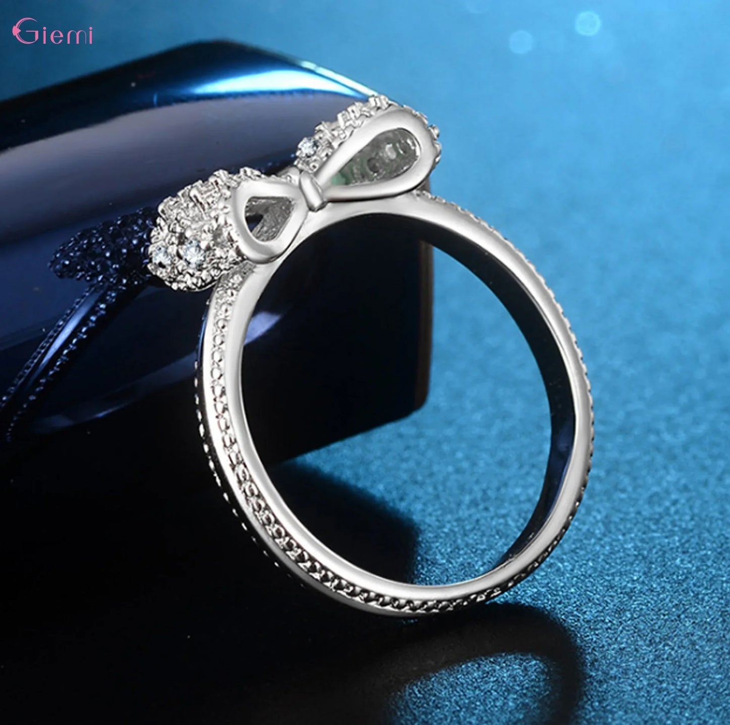 925 Sterling Silver Bowknot Bow Knot Cubic Zirconia Rhinestone Rings