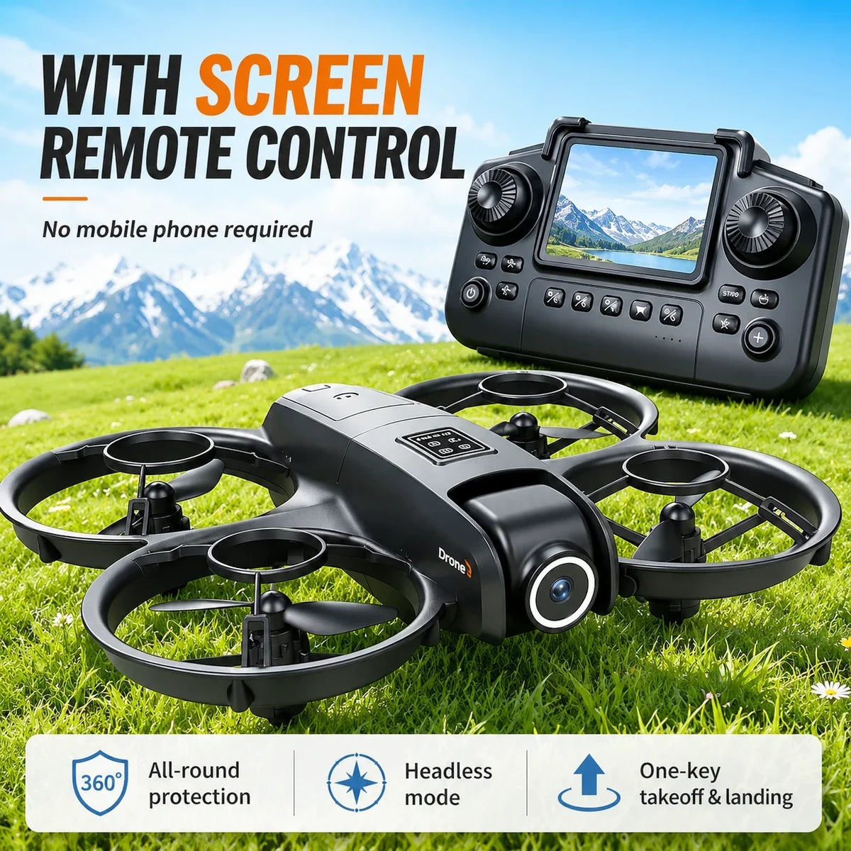 ZNLYRION YL3PK Mini Full Protective Drone With 2.4 Inch Screen Remote Dual Camera Optical Flow Hover 2 Batteries Indoor RC Quadcopter
