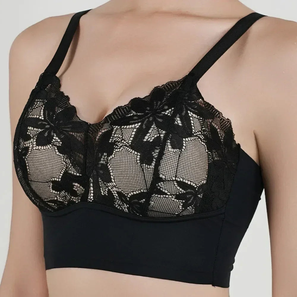Sujetador caliente de copa completa fina, ropa interior pequeña, talla grande, inalámbrico, ajustable, de encaje, para mujer, cubierta de pecho, copas B C, sujetadores de encaje de talla grande.