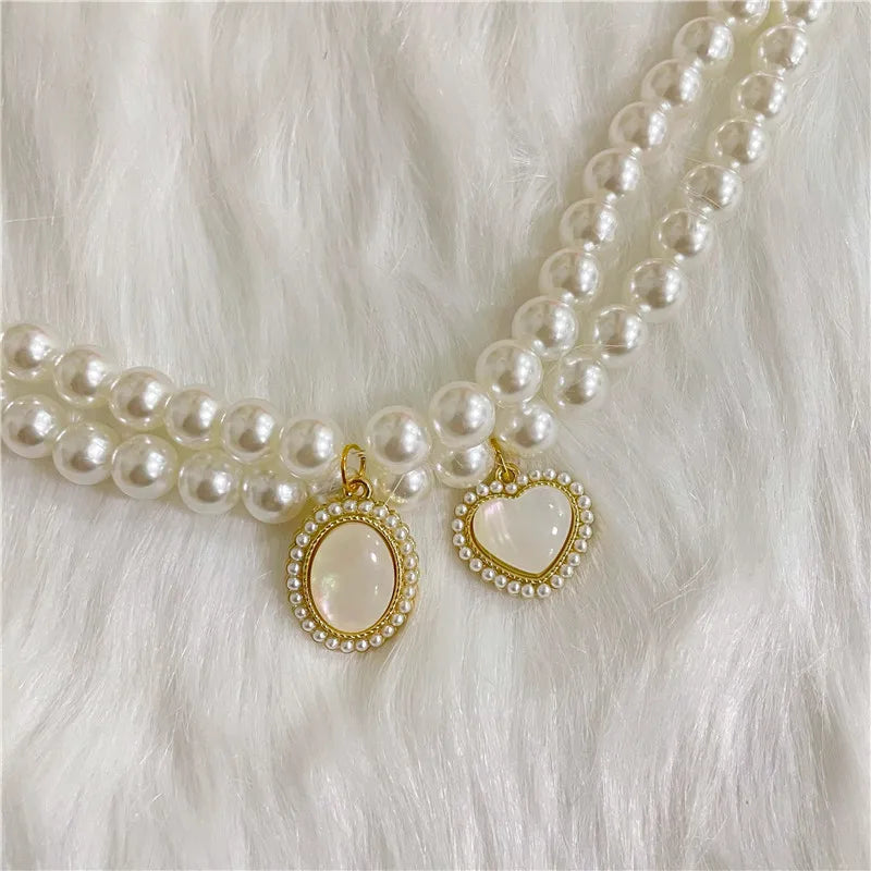 New Pet Collar Pearl Love Necklace Cat Jewelry Cute Collar Puppy Accessories Dog Chain Chihuahua Wedding Jewelry Stuff