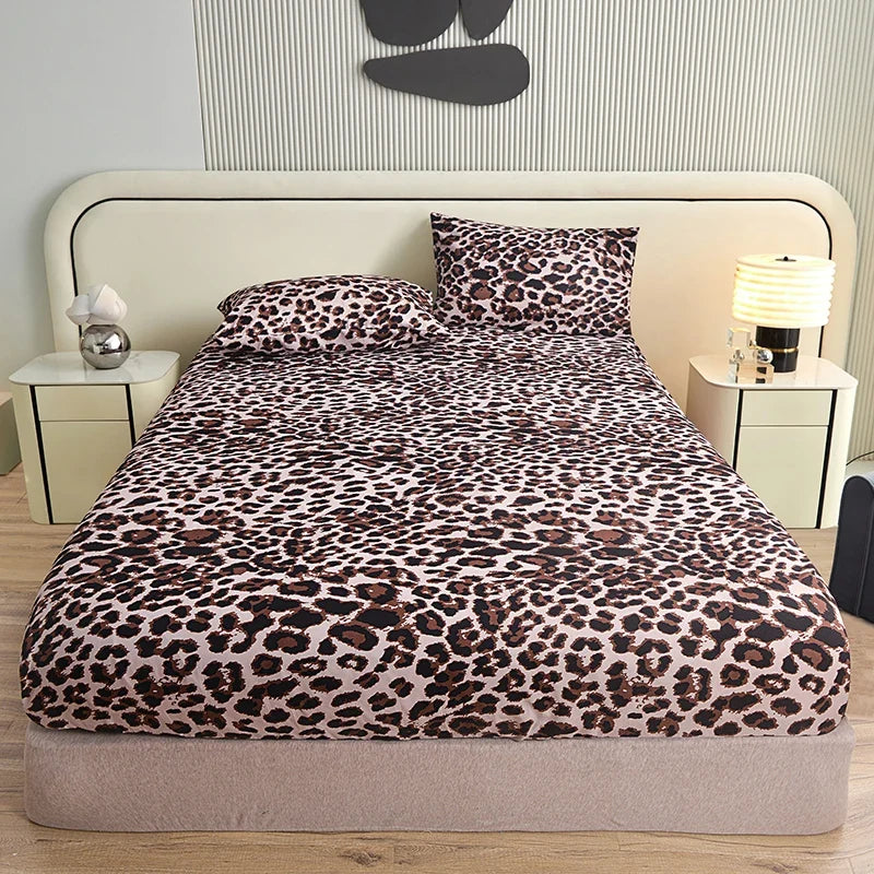 3Pcs/Set or 1Pcs Leopard Print Fitted Sheet, Animal Pattern Bedding Set with Pillowcases, Soft Microfiber Bed Sheet for Bedroom