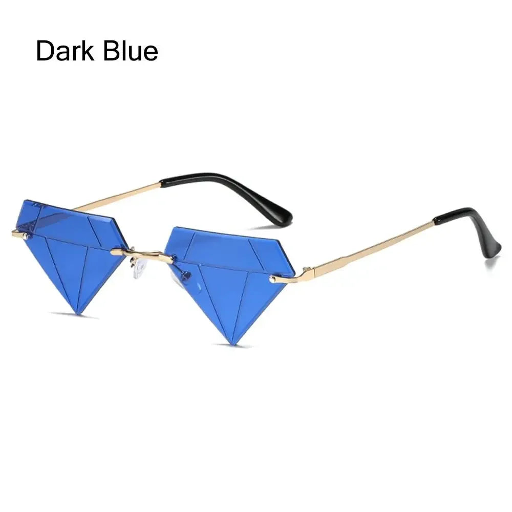 Triangle Diamond Shaped Sunglasses for Women Men Vintage Clear Ocean Gradient Glasses Rimless Polygon Sun Glasses