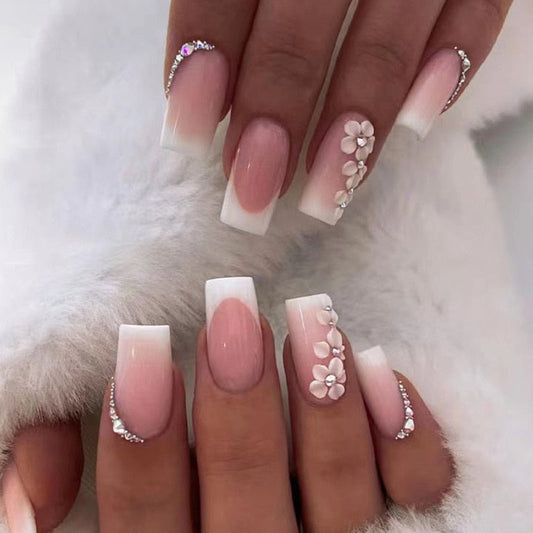 Uñas postizas Cherry Blossom tipo prensa francesa