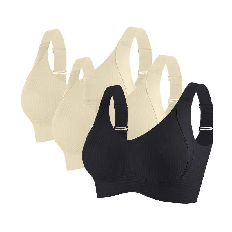 3Pcs/Set Women's Push-Up Bra Non-wire Lift Bra Seamless Underwear V-Neck Ribbed Bralette Plus Size Sexy Lingerie M-4XL Intimates