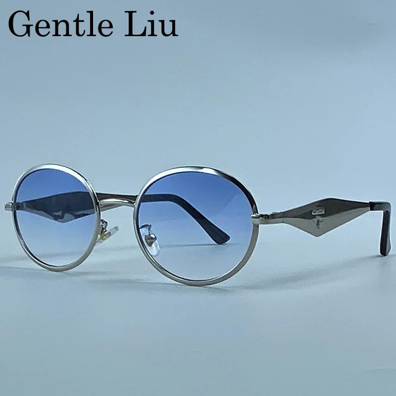 Metal Frame Round Punk Photochromic Sunglasses Women 2026 Luxury Brand Designer Steampunk Oval Sun Glasses Outdoor Eyewear Shade