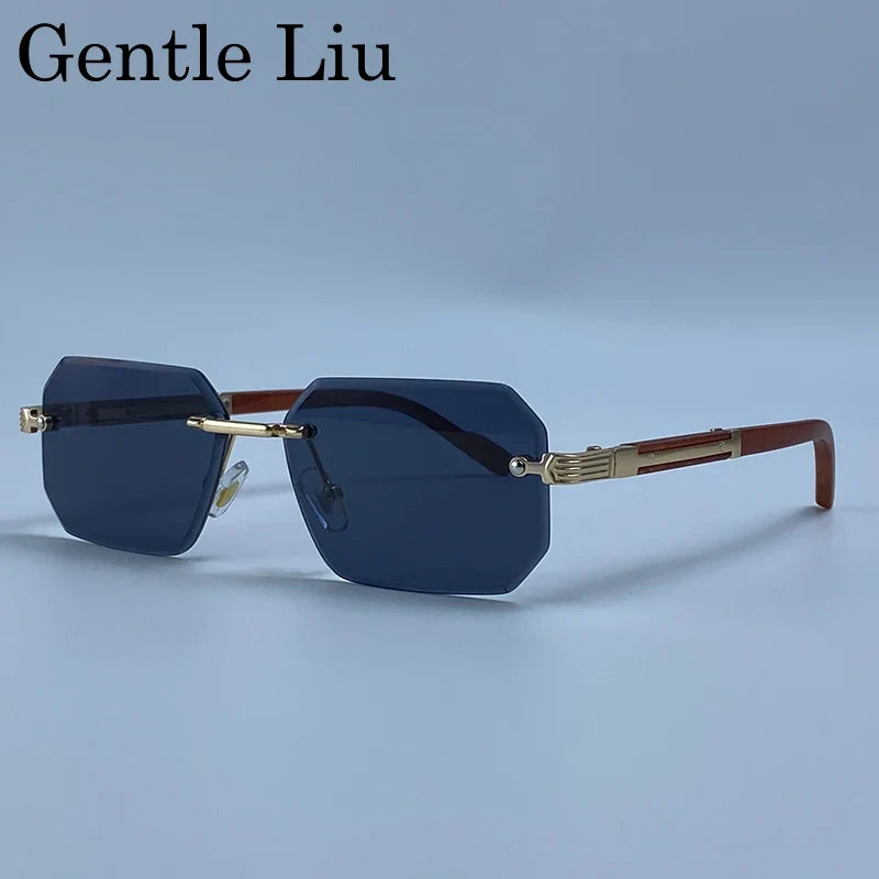 Rectangle Punk Rimless Sunglasses Men Vintage Polygon 2026 Luxury Brand Design Geometric Sun Glasses Male Hip Hop Eyewear Shades