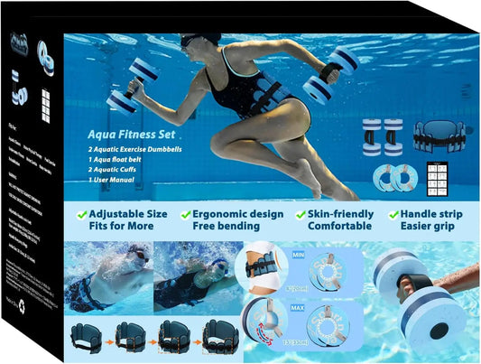 Set de 6 piezas de Aqua Fitness – Cinturón de natación, tobilleras y equipo de ejercicio acuático para terapia en piscina