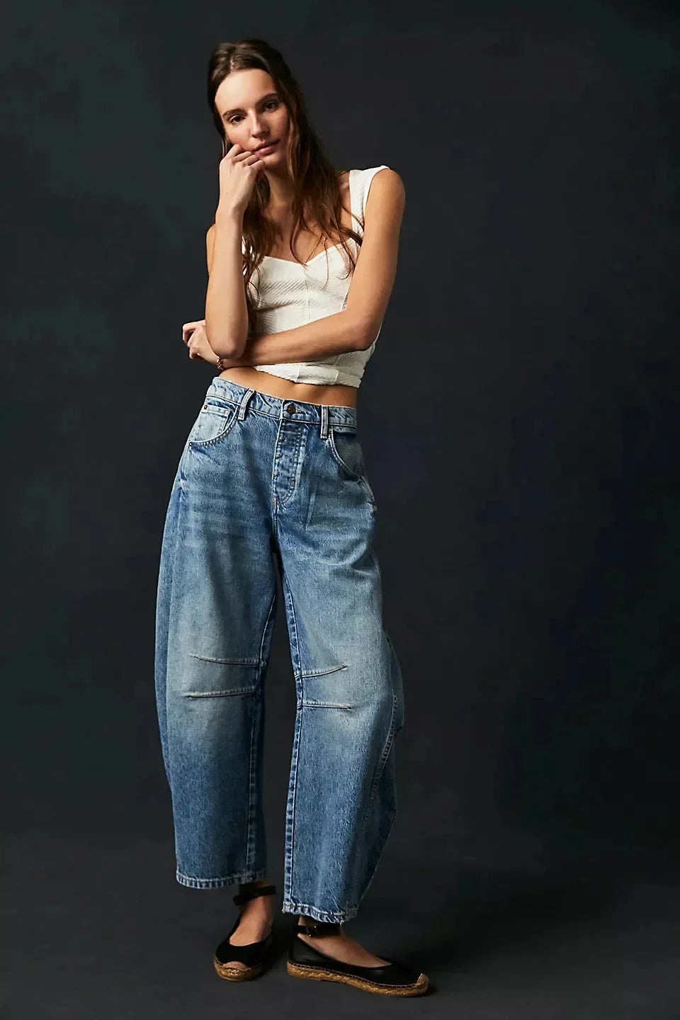 Pantalones vaqueros de mujer de talle alto con cintura elástica