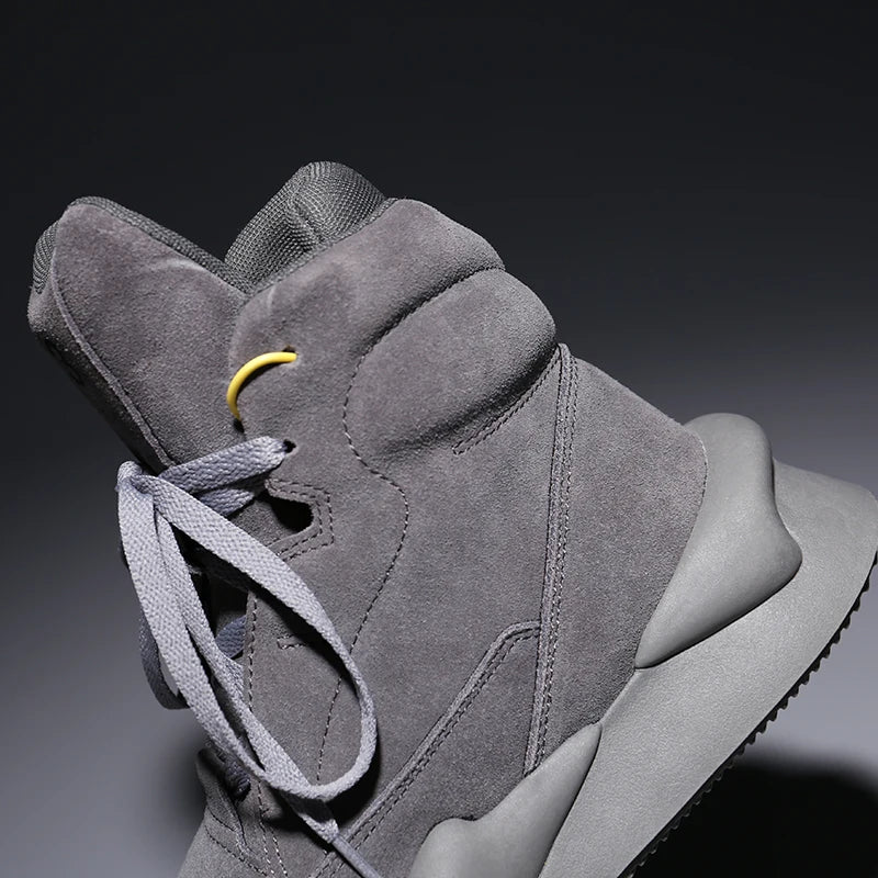 High-top Men's Sneakers Cow Suede Original Design Casual Boots Non-slip Wearable Women's Sneakers Round-toe Cool  Sports Shoes