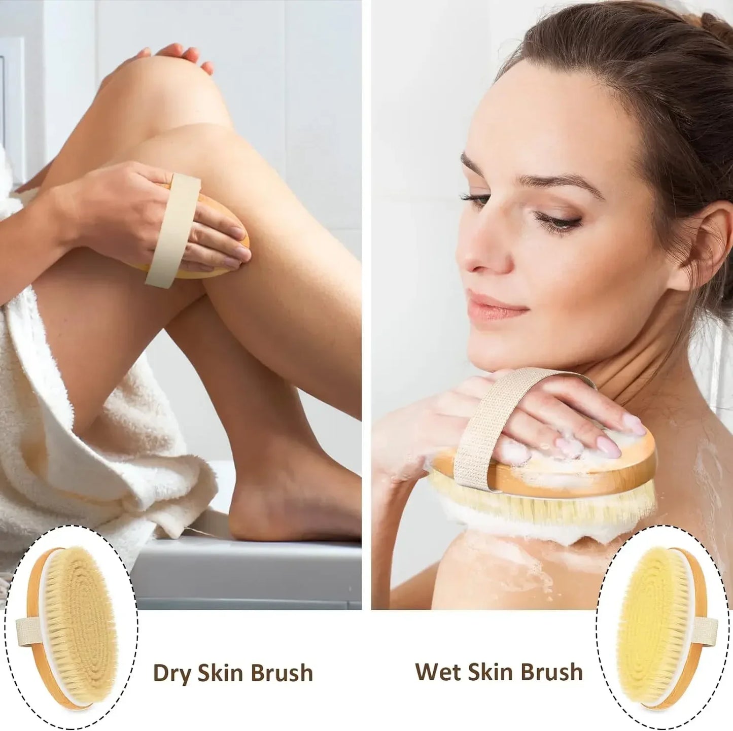 Handheld portable shower brush Natural Wooden Wet Dry Skin Body Bristle Brush Soft SPA Brush Bath Massager