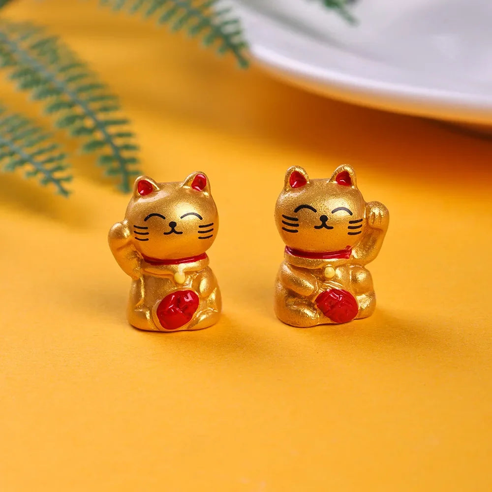 10-50pcs Cute Mini Wealth Lucky Gold Cat Animal Decoration Resin Craft Miniature Figure Bonsai Microlandscape Fairy Garden Decor