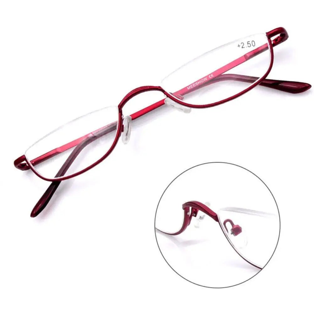New Half Moon Metal Spring Hinge Reading Glasses Half Frame Ultra Light Resin Eyeglasses Vision Care +1.00~+4.0 Diopter