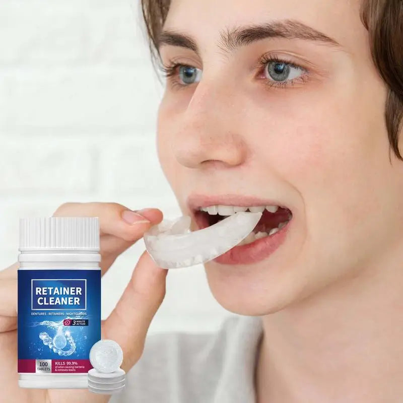 Oral Cleaning Care 100 Tabs Denture Cleaner Tablet Cleansing Tablet For False Tooth Cleaning Tablet For Retainer Fresh Breath