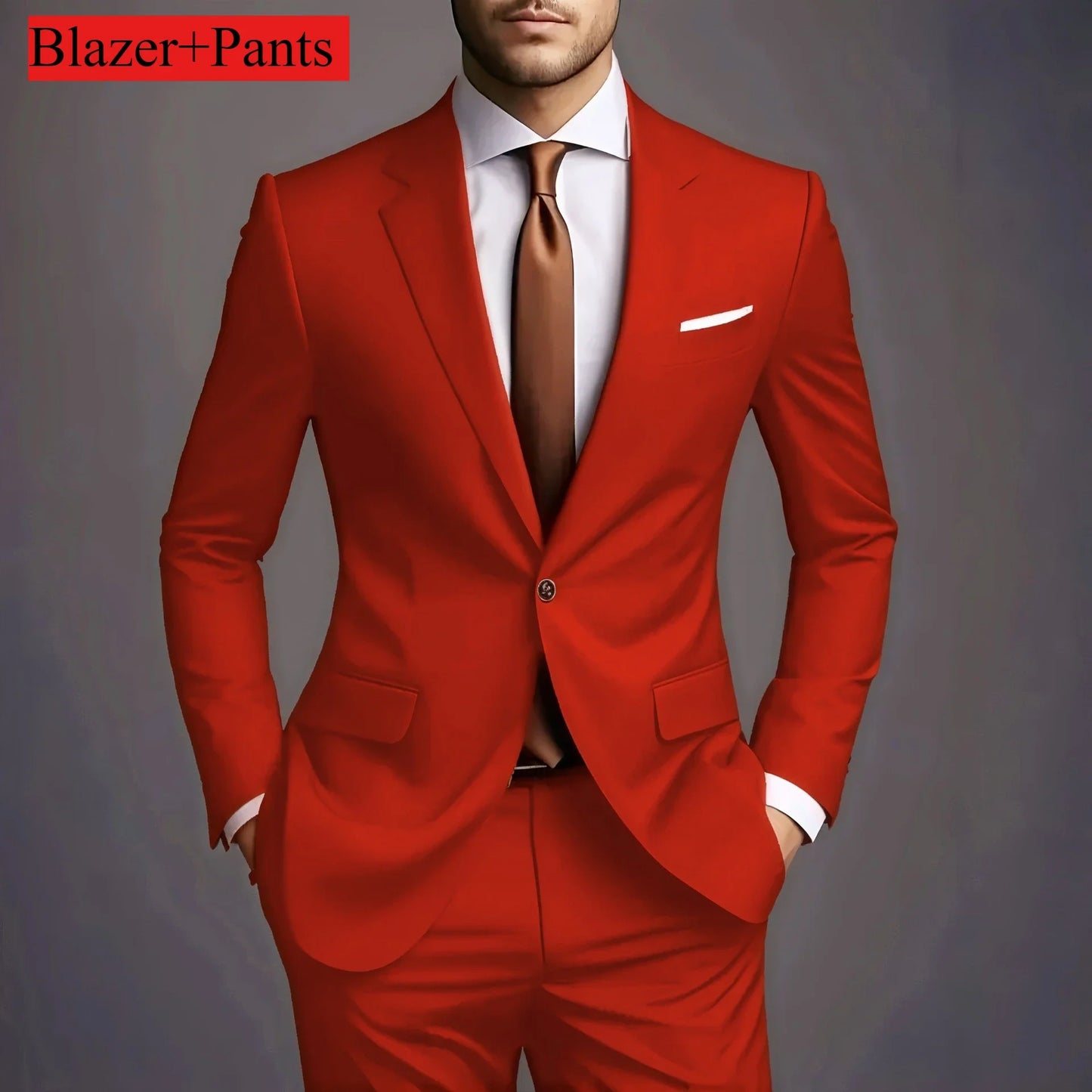 New Luxury Elegant Men's Suits 2 Piece Set Fashion Korean Casual Slim