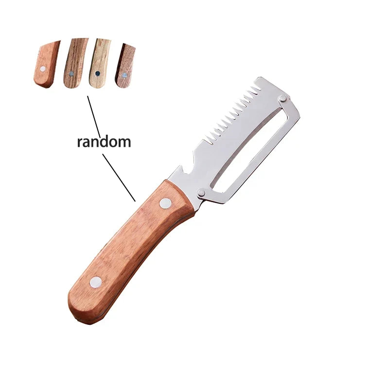 Stainless Steel Vegetable Peeler with Wooden Handle 3-in-1 Fruit Potato Peeler with Bottle Opener Kitchen Peeling Cooking Tools
