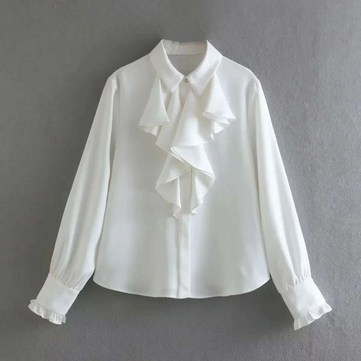 Foridol Ruffles Folds Light Blue Office Lady Satin Shirt Blouse Long Sleeve Spring Fashion Solid Button Up Blusa Autumn 2025
