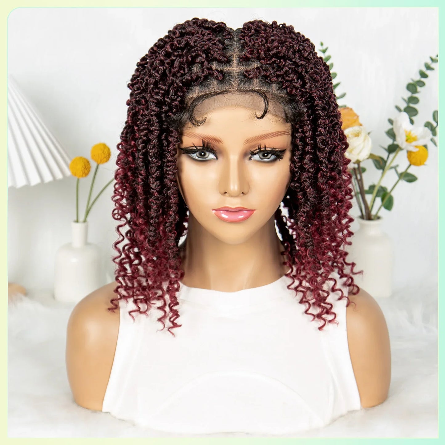 14Inch Full Lace Braided Wigs Synthetic Lace Frontal Twisted Braids Wigs with Baby Hair Knotless Box Braids Wig for Black Women