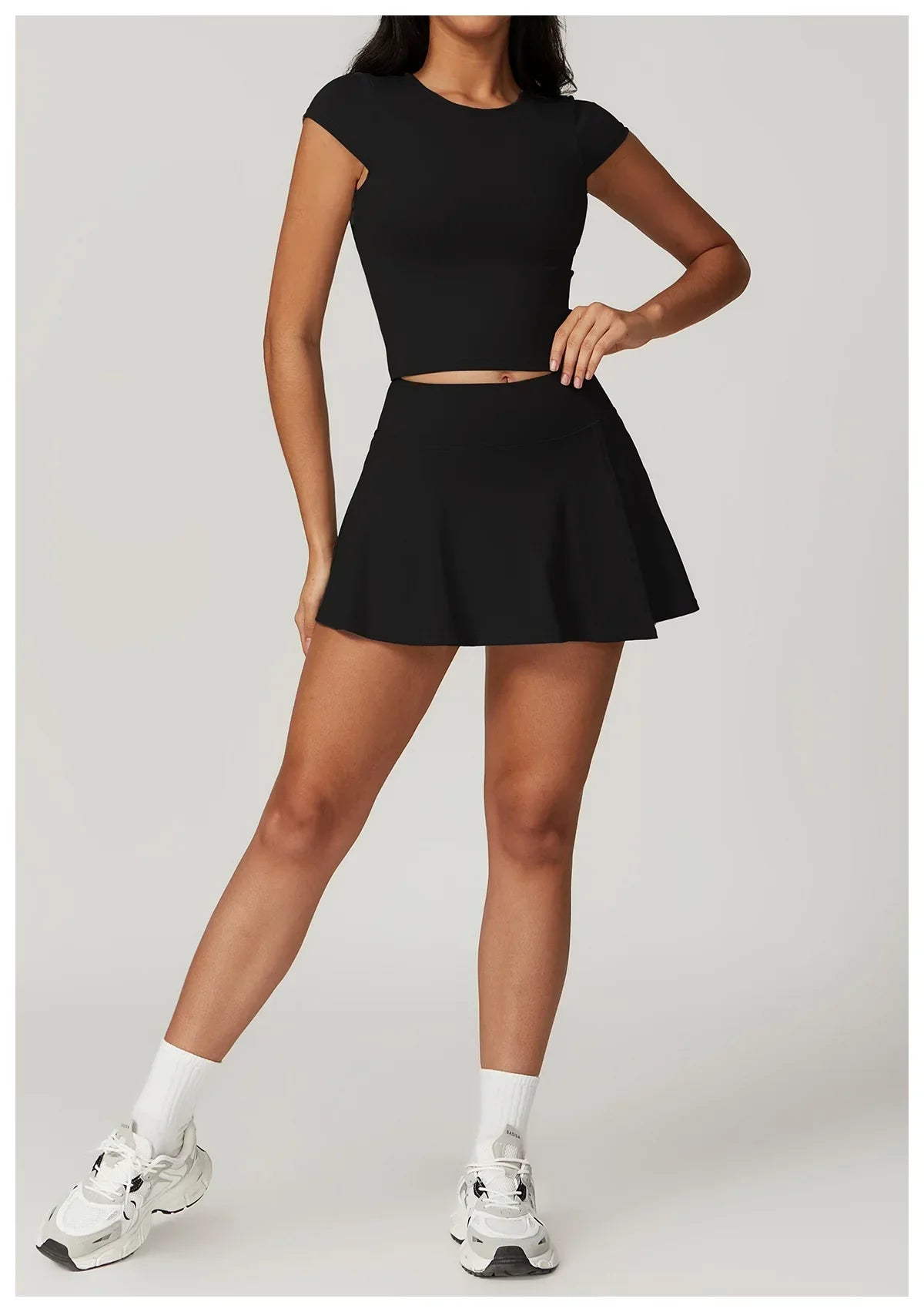 Anti Shine High Waisted Tennis Skirt and Yoga Pant Set