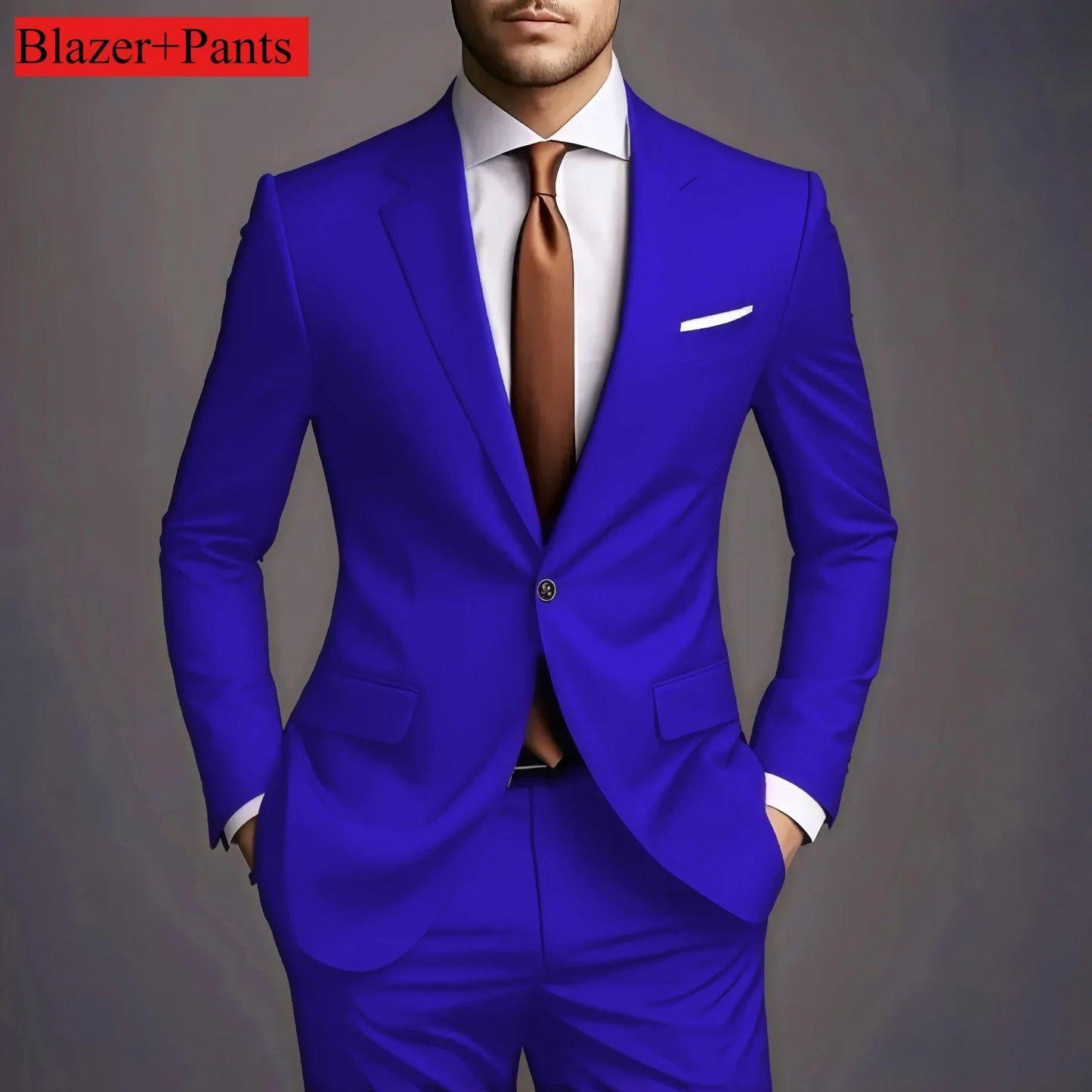 New Luxury Elegant Men's Suits 2 Piece Set Fashion Korean Casual Slim