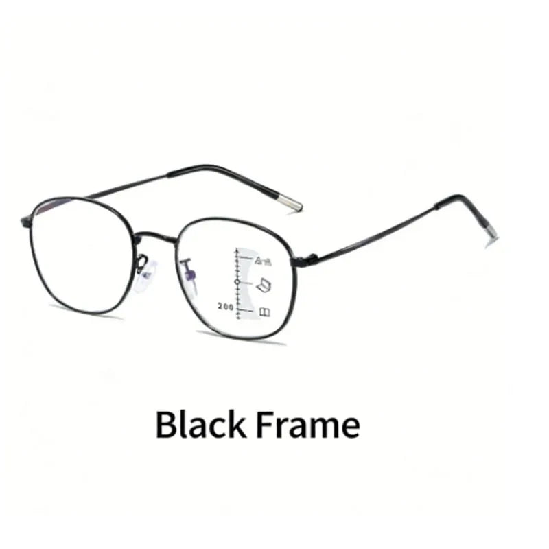 New Progressive Multifocal Reading Glasses for Both Near and Far Vision, Ultra-Light Metal Full-Frame, Anti-Blue Light, Suitable