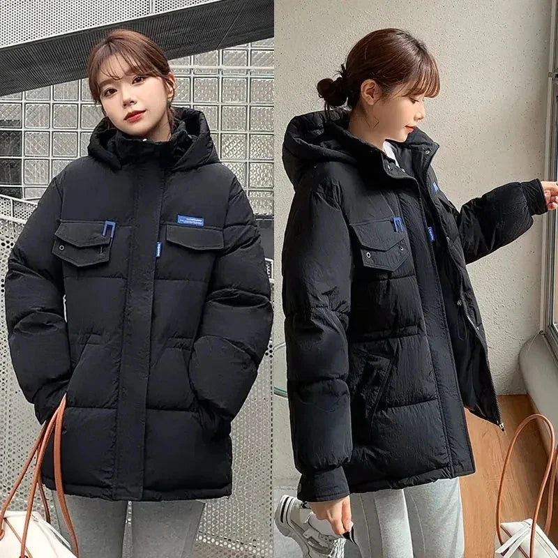 2025 New Winter Hooded Parka Women's Down Cotton Jacket Puffer Coat Overcoat Thick Warm Cotton Padded Jacket Snow Wear Outwear