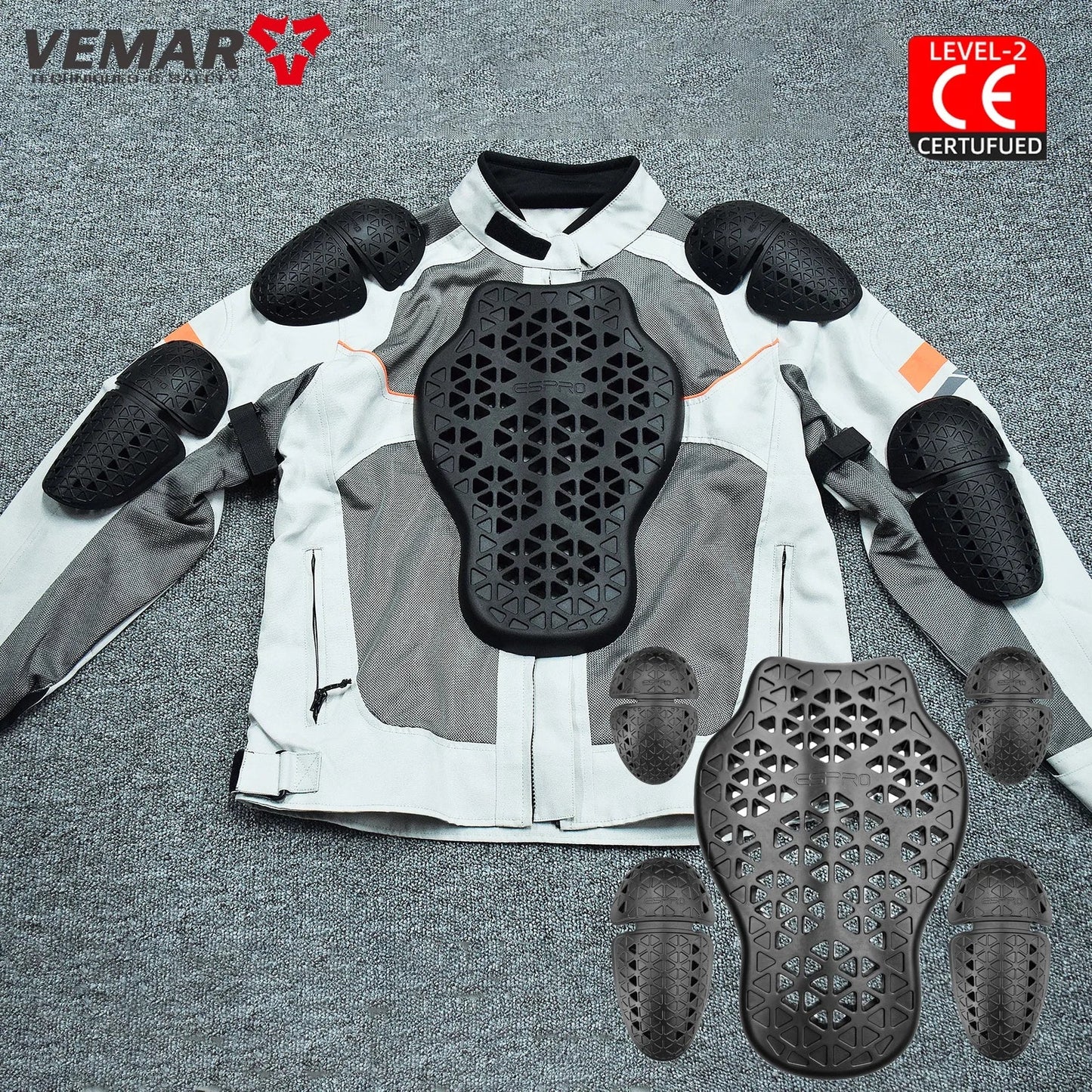 Black CE Level 2 Certified Motorcycle Jacket Insert Protector Thick Elastic Back Spine Protective Pad Rider Armor Coat Accessory