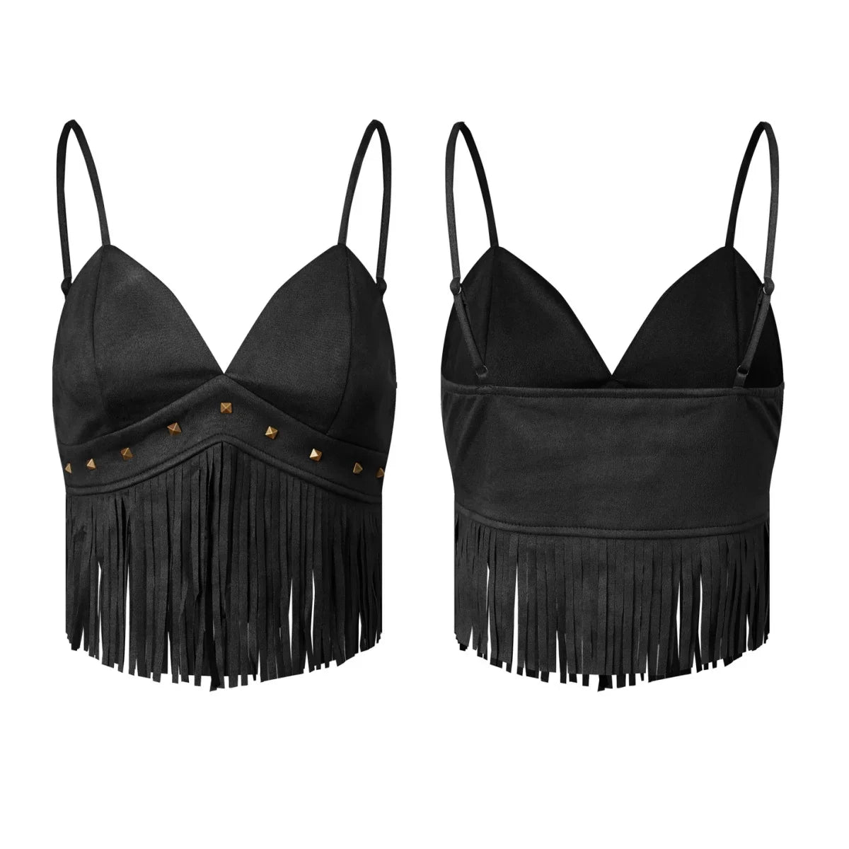 Summer Women's Tassel Corset Tops Retro Cowboy Stylish Sleeveless V Neck Vest Spaghetti Strap Tank Top for Party Street