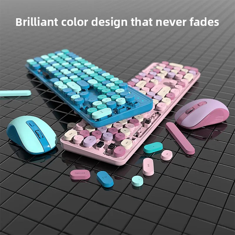 Wireless Keyboard Mouse Set High-Looking Girl Silent Office retro Cute Pink