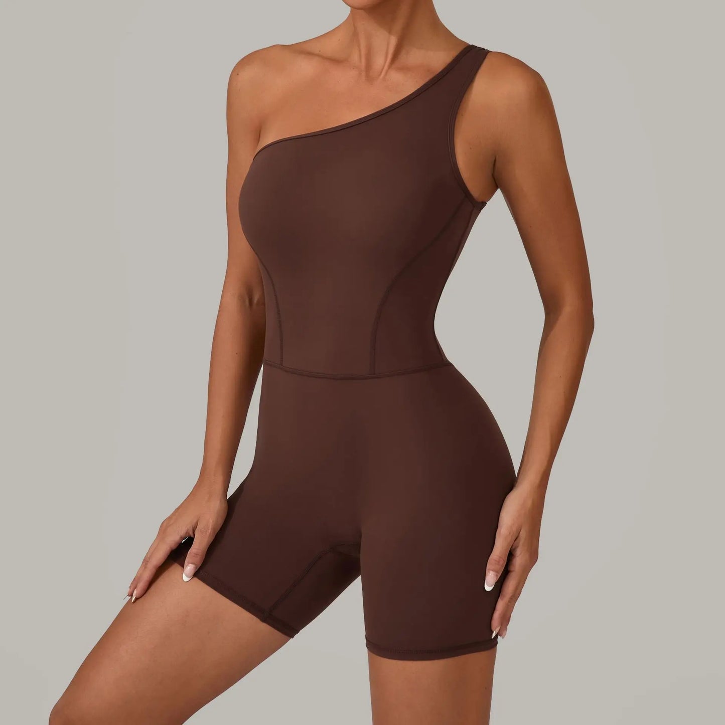 Summer One Shoulder Yoga Short Jumpsuit Women Sexy Cut Out Backless Scrunch Booty One Piece Suit Gym Workout Fitness Clothes