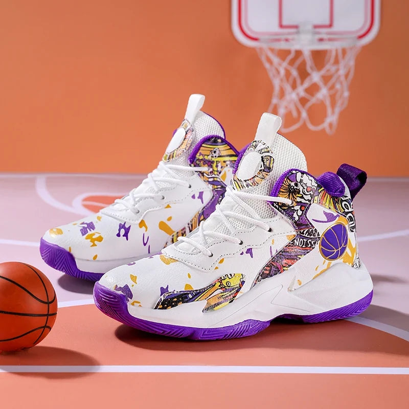 Fashion Basketball Shoes for Kids High-top Sneakers Children Casual Sports Shoes Ankle-protected Anti-slippery Gym Trainers Boys
