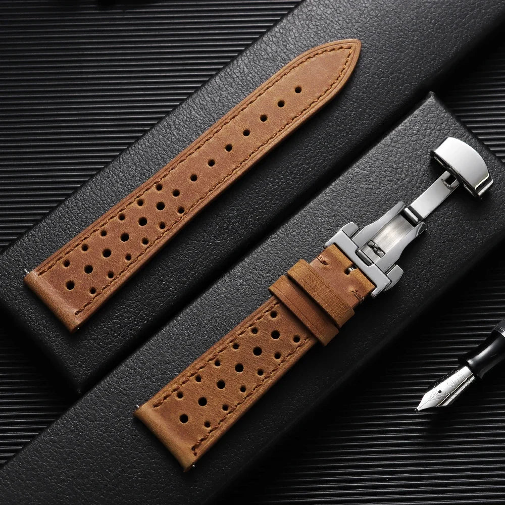 Garmin 18/20/22/24mm Quick Release Perforated Racing Leather Band