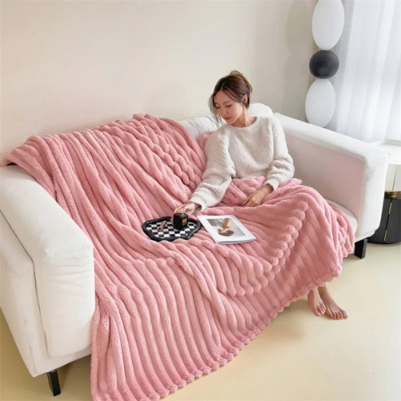2025 autumn and winter new solid color imitation rabbit fur blanket thickened blanket drawn milk fleece blanket,  no pillowcase