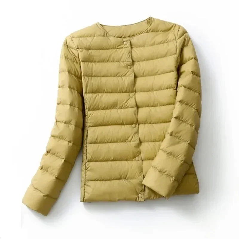 2024 New Autumn Winter Warm Ultra Light Weight Puffer Coats Down Jacket Women Slim Jacket Female Fashion White Duck Down Coat