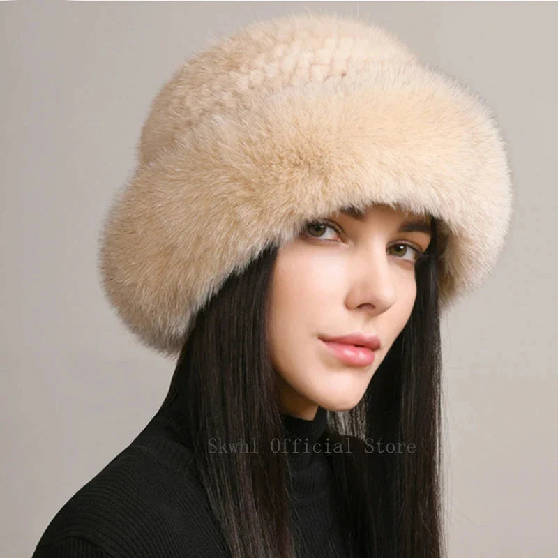 Gorro tejido de piel sintética para mujer