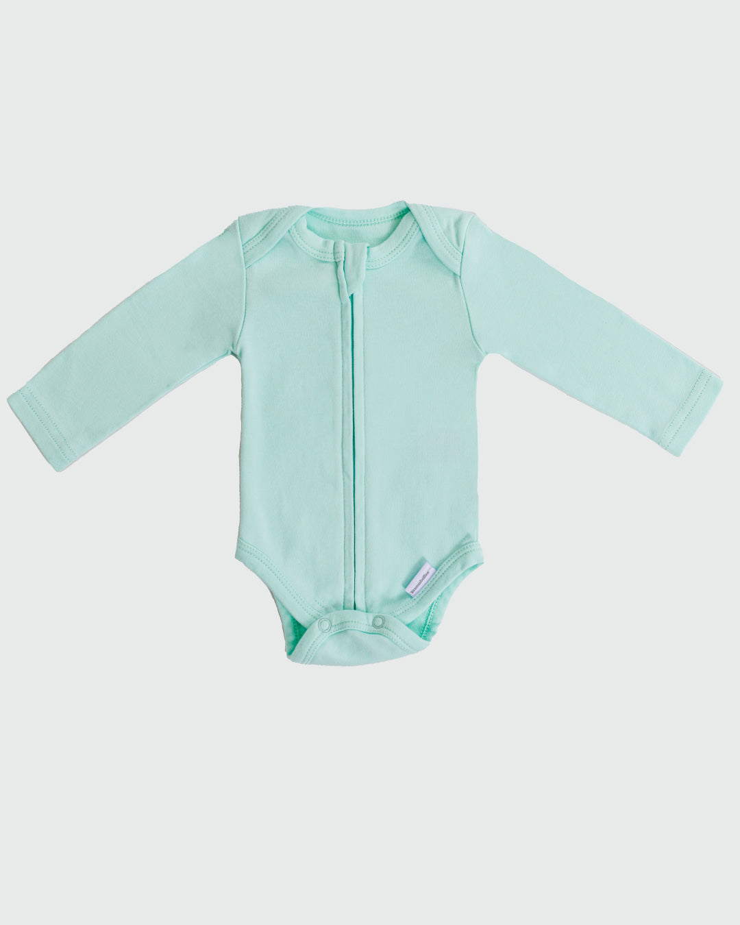 Long Sleeve Zipper Bodysuit in Seafoam, 3-6M