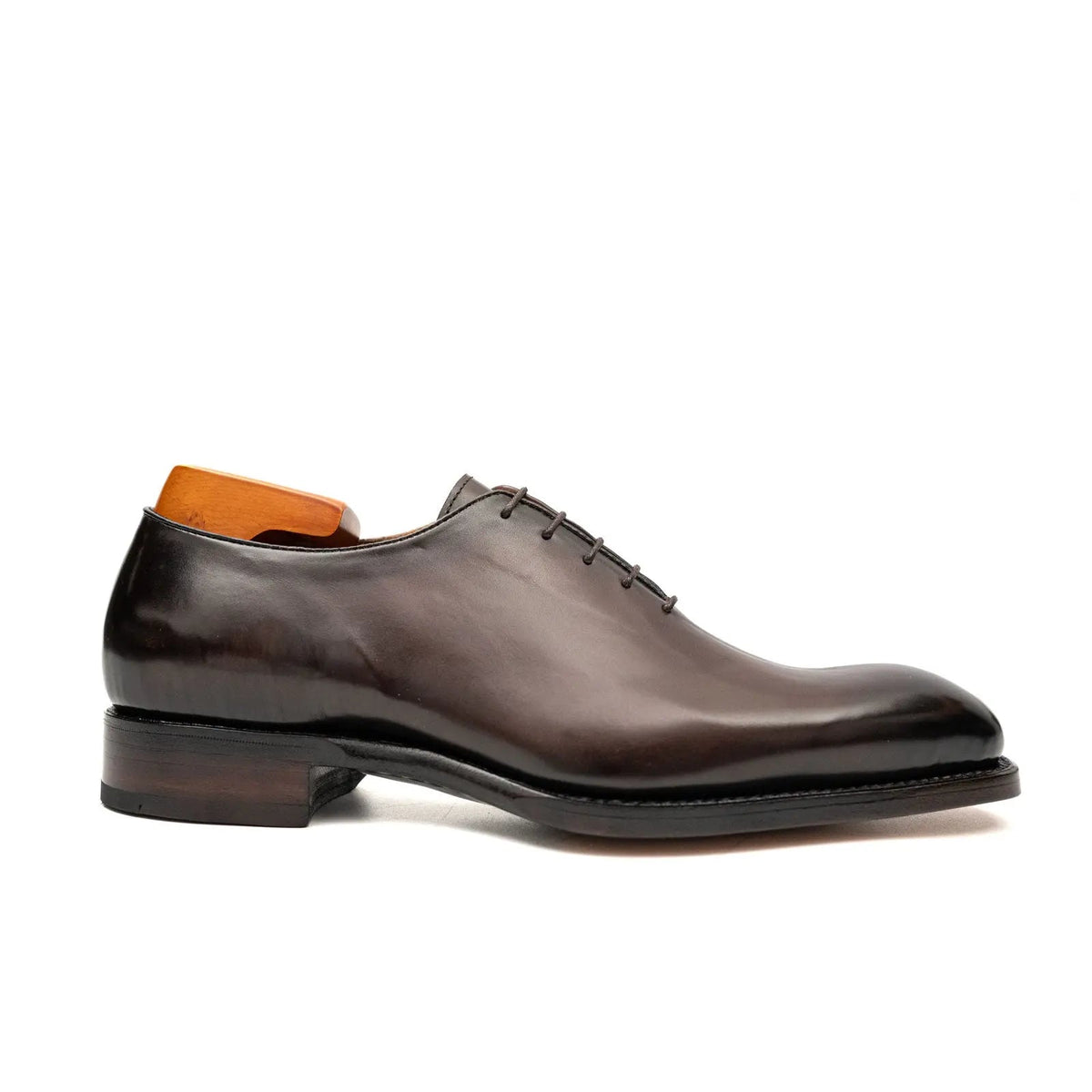 Dark Brown Plain-Toe Cow Leather Oxford Shoes