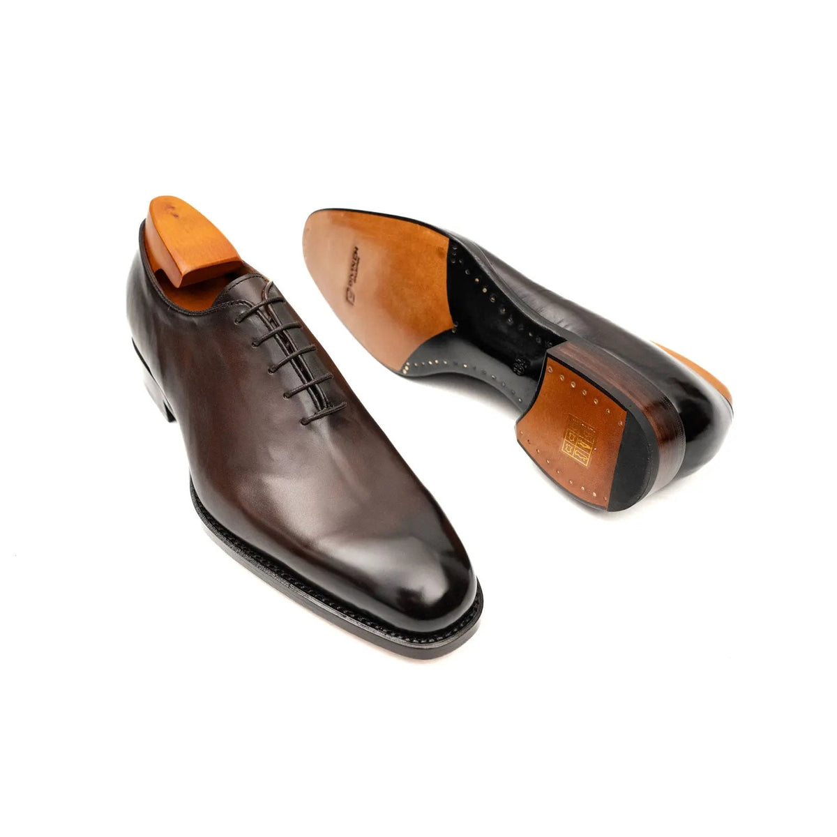 Dark Brown Plain-Toe Cow Leather Oxford Shoes