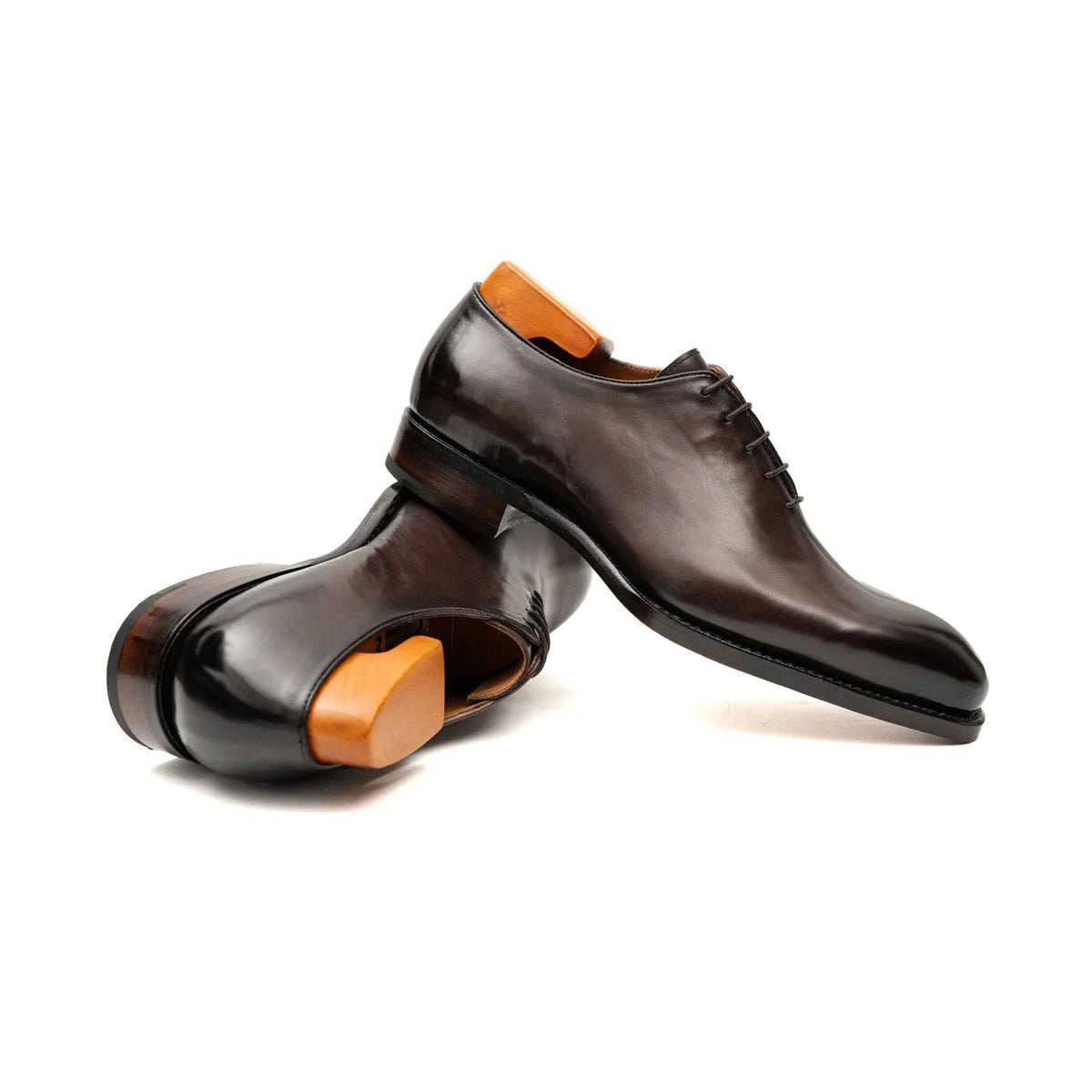 Dark Brown Plain-Toe Cow Leather Oxford Shoes