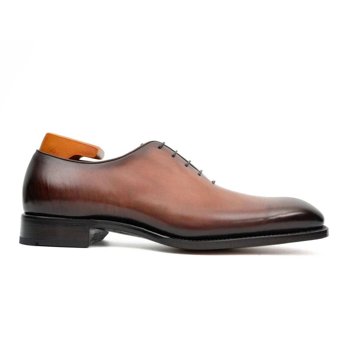 Brown Plain-Toe Calf Leather Oxford Shoes