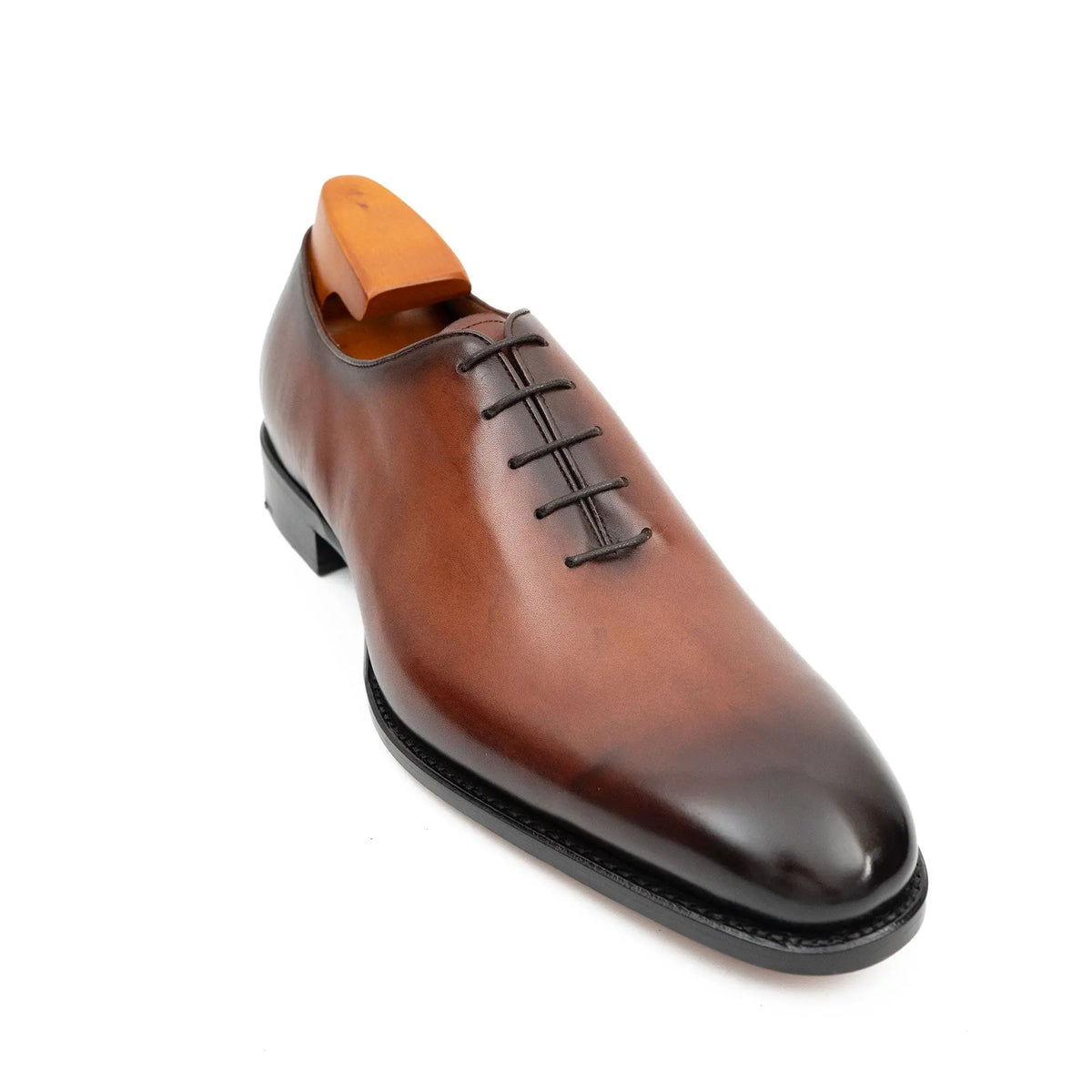 Brown Plain-Toe Calf Leather Oxford Shoes