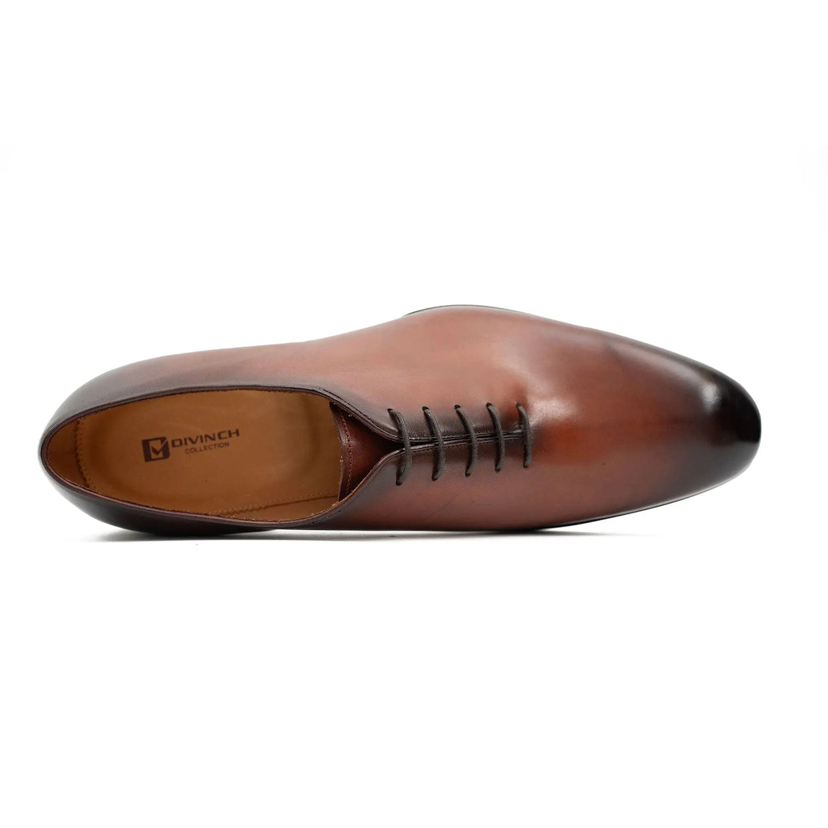 Brown Plain-Toe Calf Leather Oxford Shoes