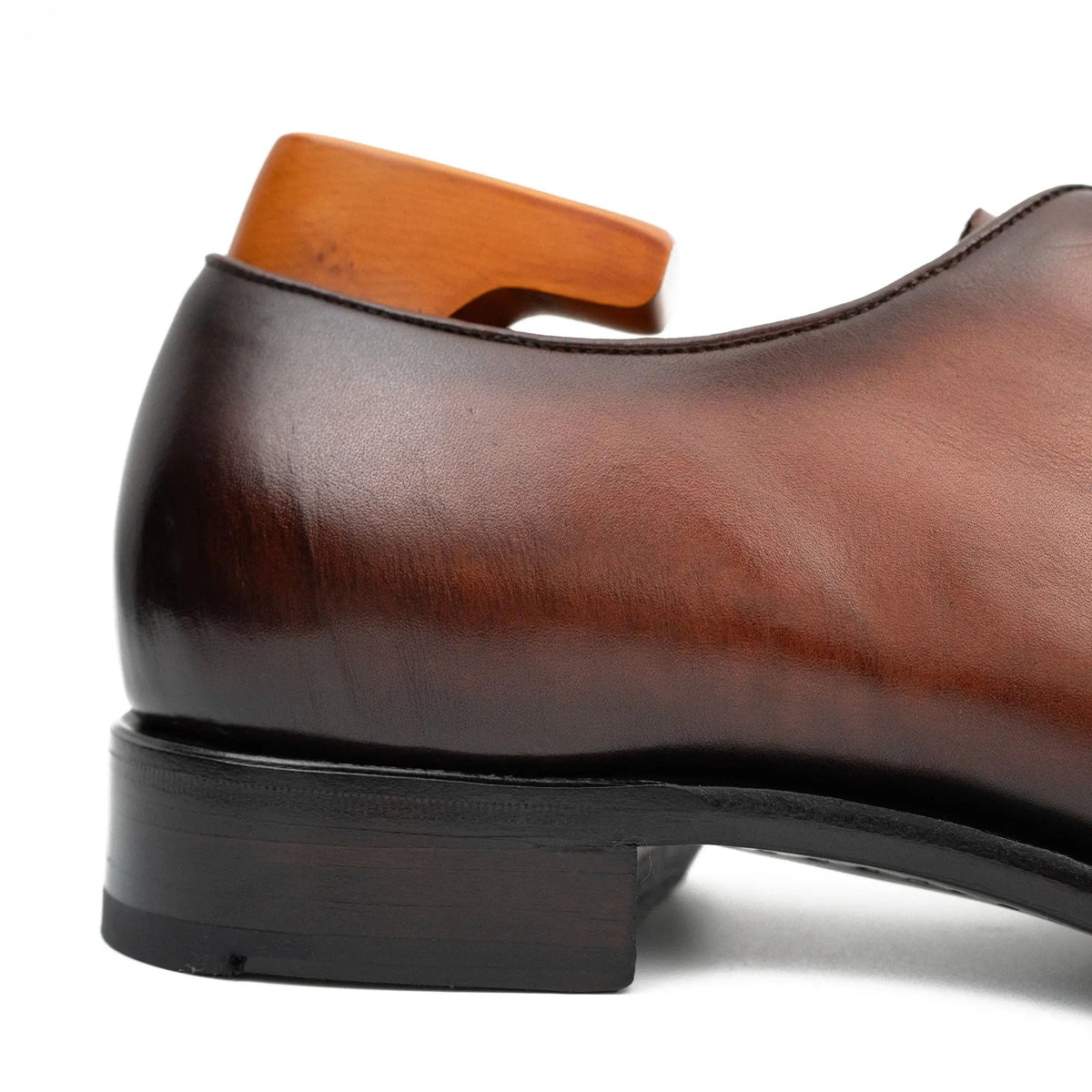 Brown Plain-Toe Calf Leather Oxford Shoes