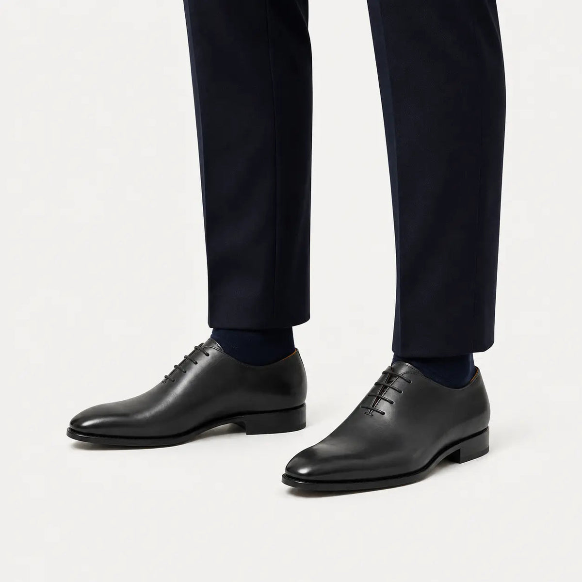Black Plain-Toe Cow Leather Oxford Shoes
